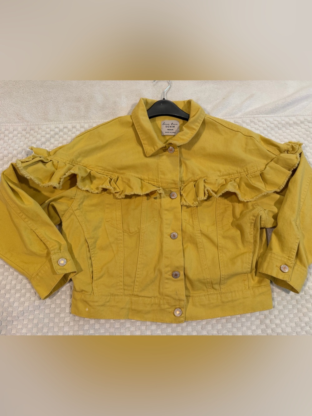 Love Tree Yellow Ruffle-Trim Denim Jacket